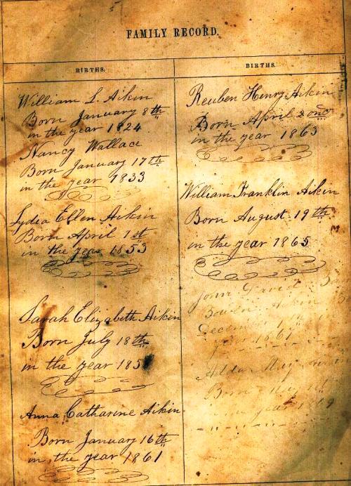 Aikins Family Bible - Birth Records