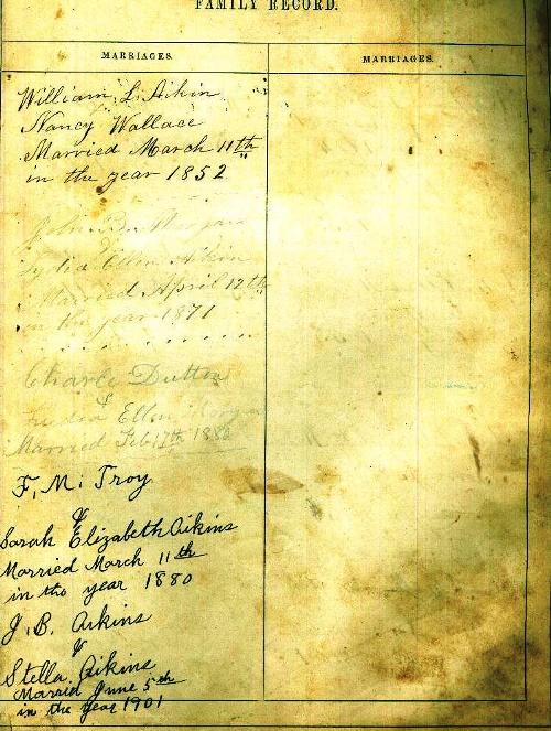 Aikins Family Bible - Marriage Records