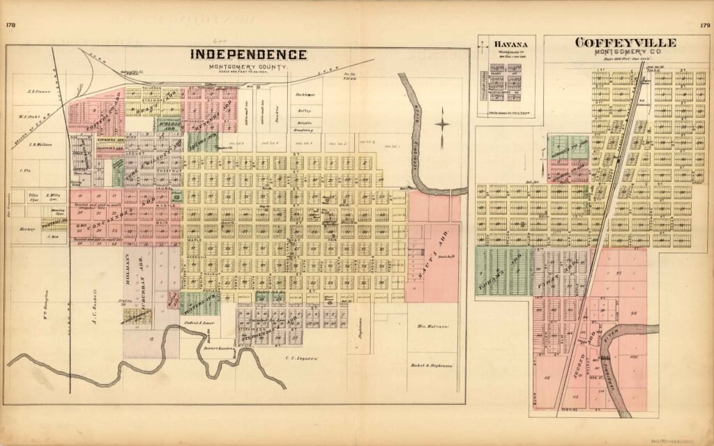 Evert's 1887 Map of Independence, Havana, and Coffeyville, Kansas